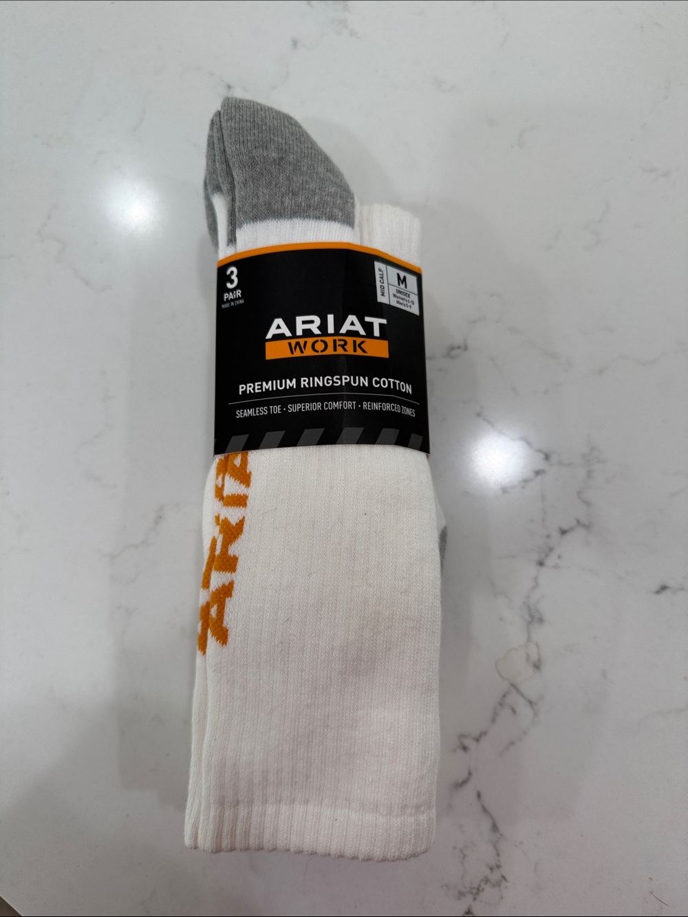 Ariat Unisex Socks White - 3 Pack Medium